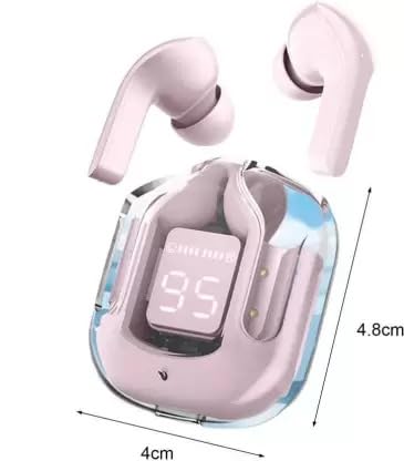 Waterproof Earbuds Power, Bluetooth with Display, Transparent Design, 30 Hrs Playtime with Fast Charging, Bluetooth 5.3 + ENC, 13mm HD BASS Drivers, IPX7 Sweat-Proof, Built-in Mic Pink