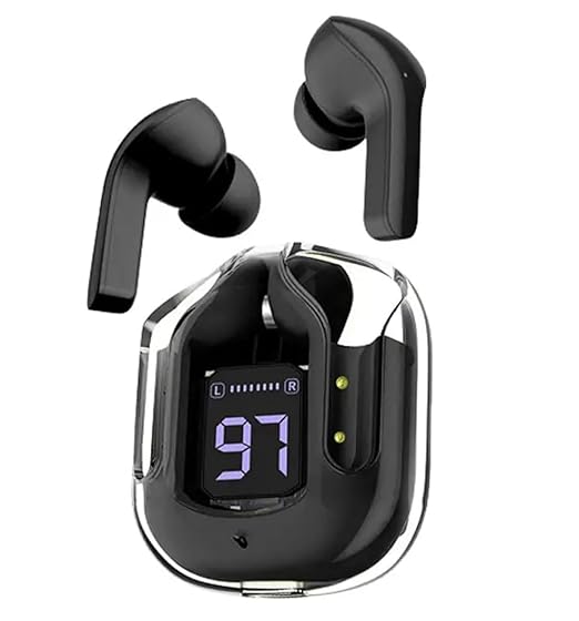 Waterproof Earbuds Power, Bluetooth with Display, Transparent Design, 30 Hrs Playtime with Fast Charging, Bluetooth 5.3 + ENC, 13mm HD BASS Drivers, IPX7 Sweat-Proof, Built-in Mic Black